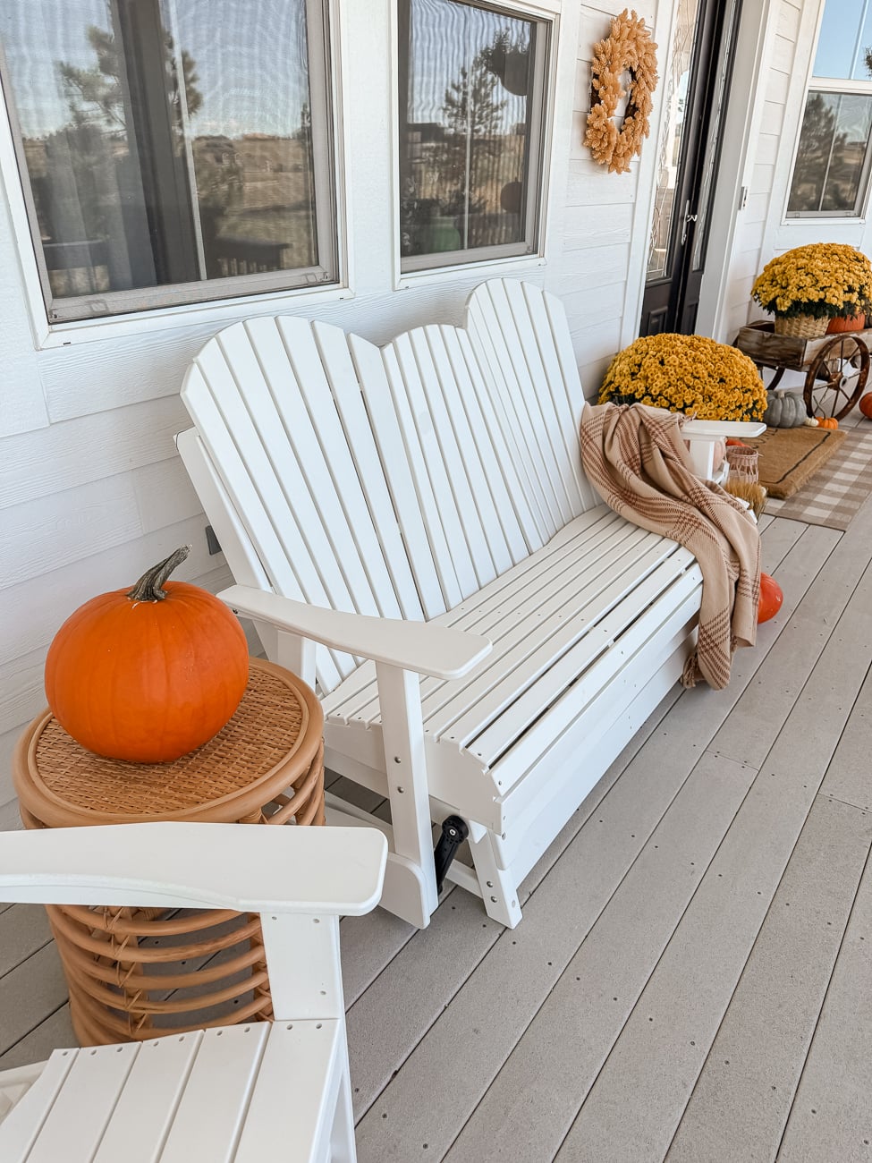 Fall Front Porch with Wagon. Fall porch idea with pumpkins and old wagon!