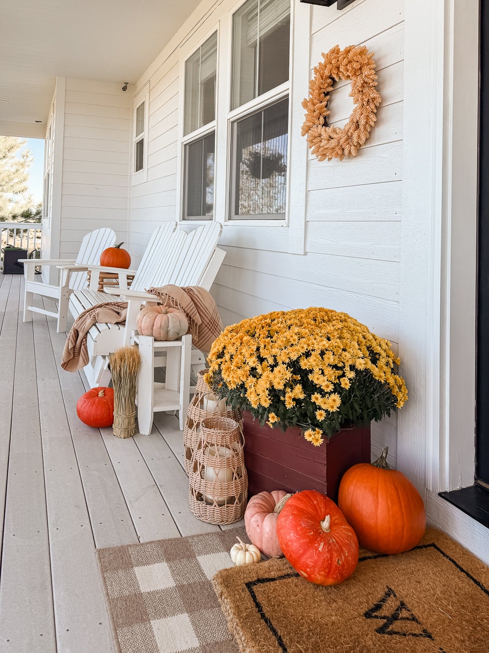 Fall Front Porch with Wagon. Fall porch idea with pumpkins and old wagon!