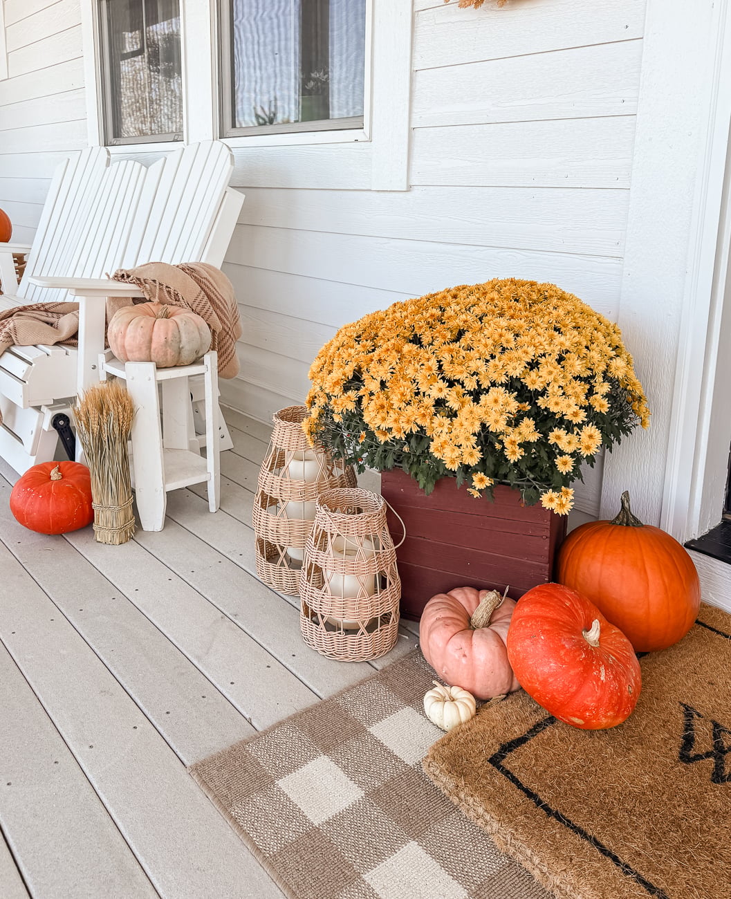 Fall Front Porch with Wagon. Fall porch idea with pumpkins and old wagon!