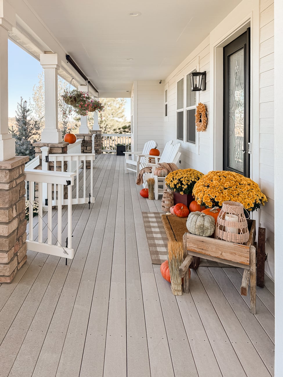 Fall Front Porch with Wagon. Fall porch idea with pumpkins and old wagon!