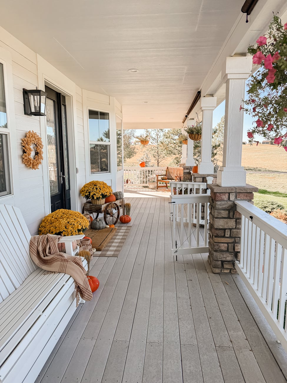 Fall Front Porch with Wagon. Fall porch idea with pumpkins and old wagon!