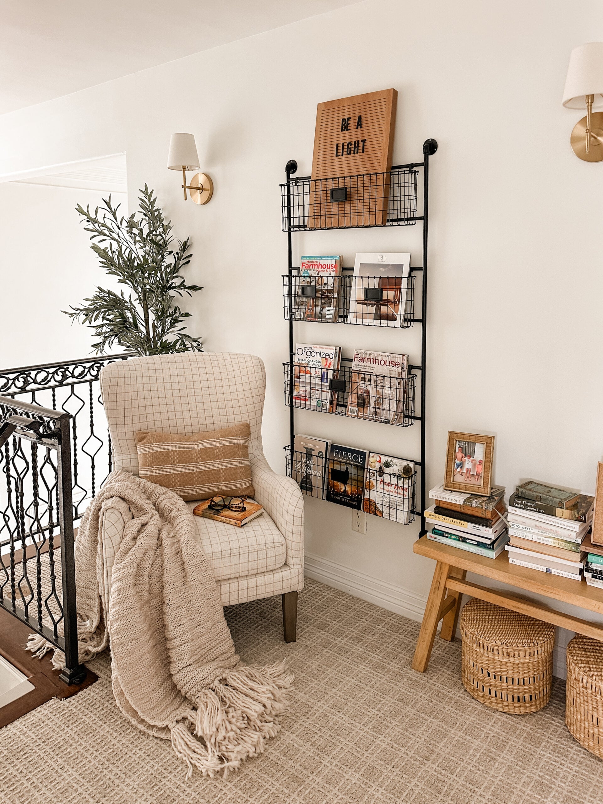 Cozy Reading Nook with Wall Rack for books and magazines