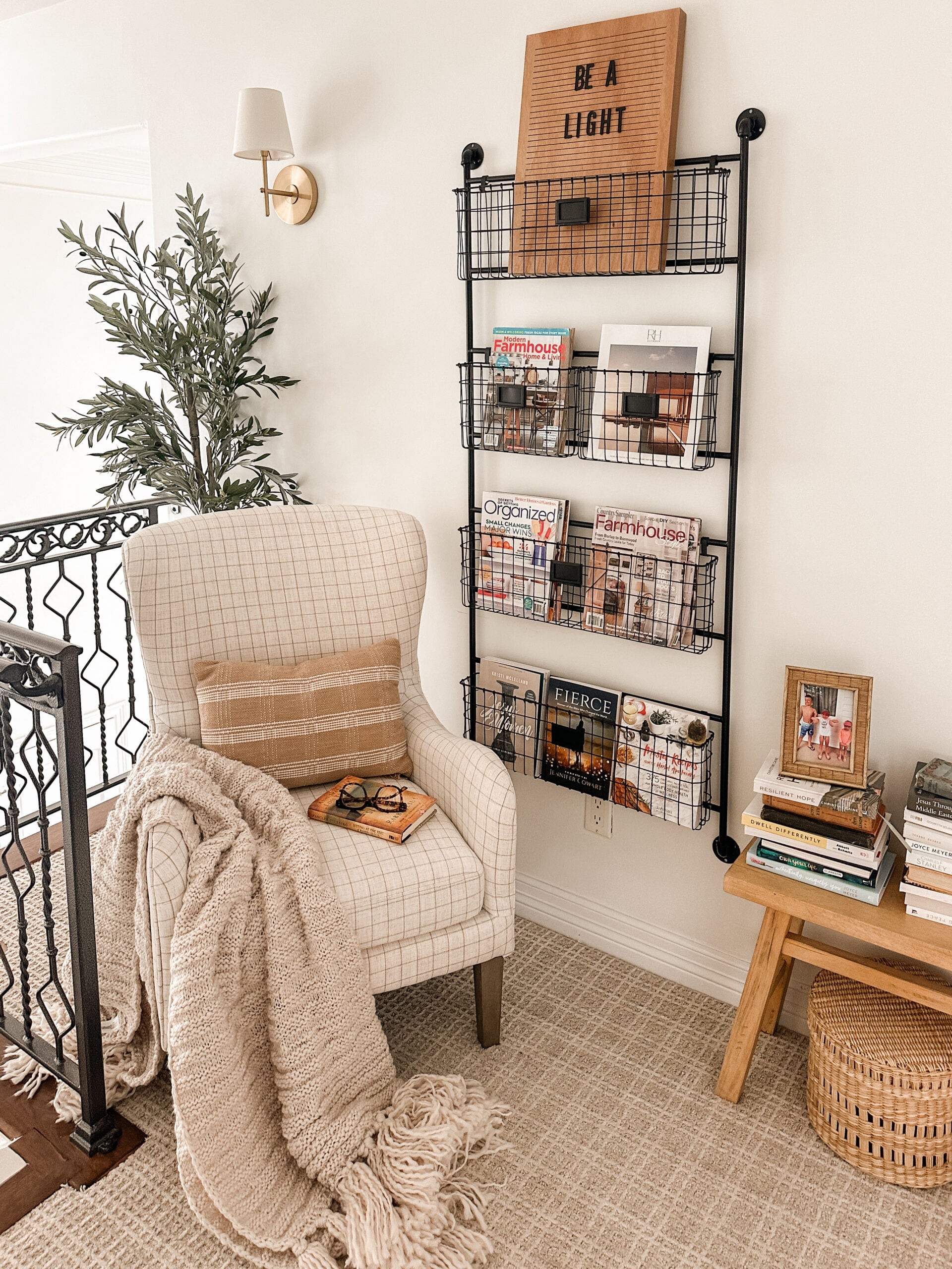Cozy Reading Nook with Wall Rack for books and magazines
