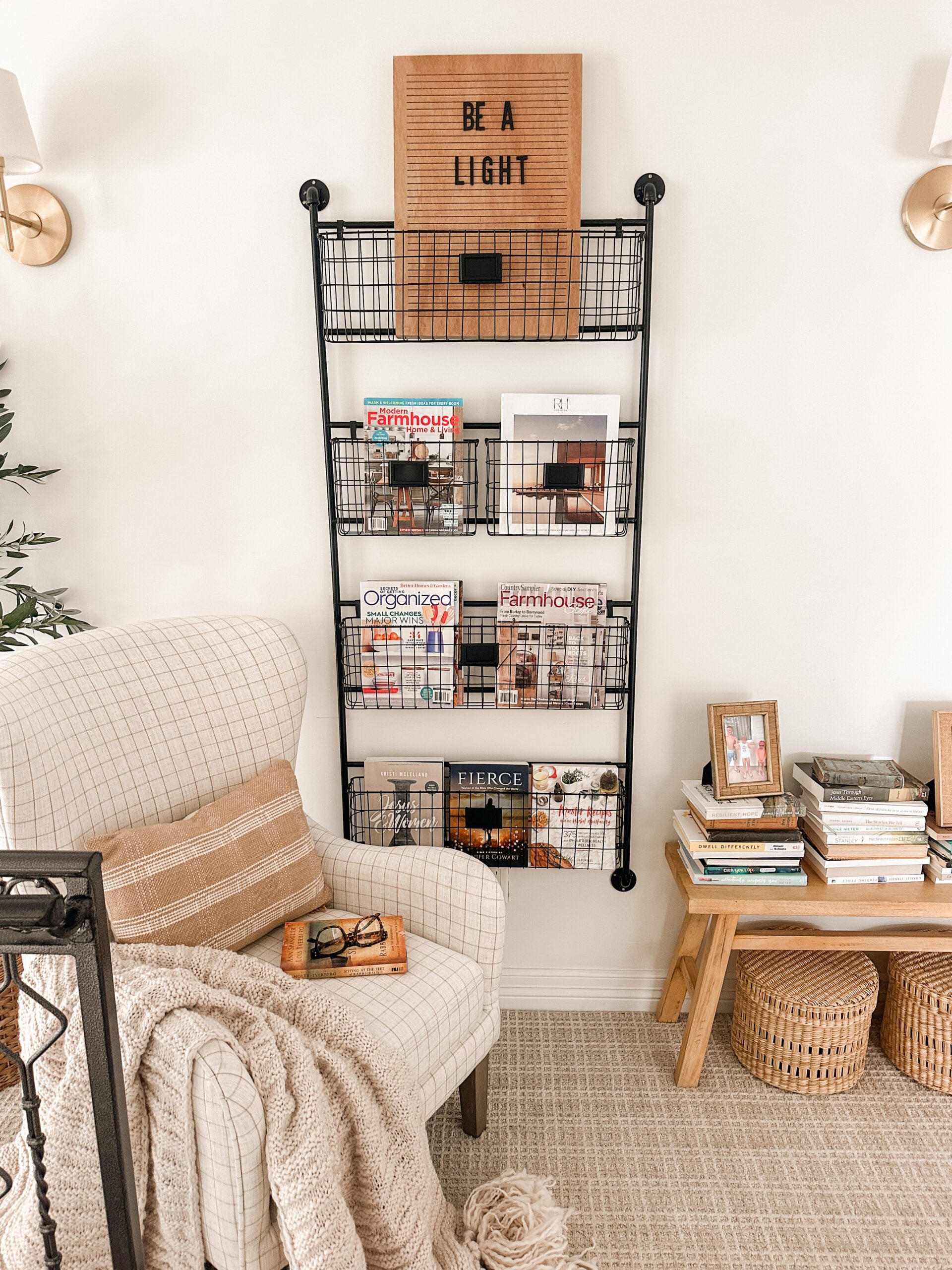 Cozy Reading Nook with Wall Rack for books and magazines