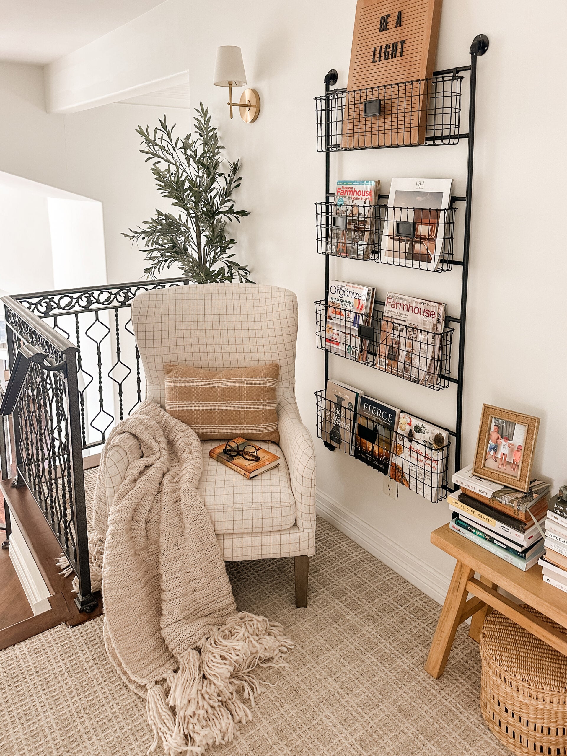 Cozy Reading Nook with Wall Rack for books and magazines