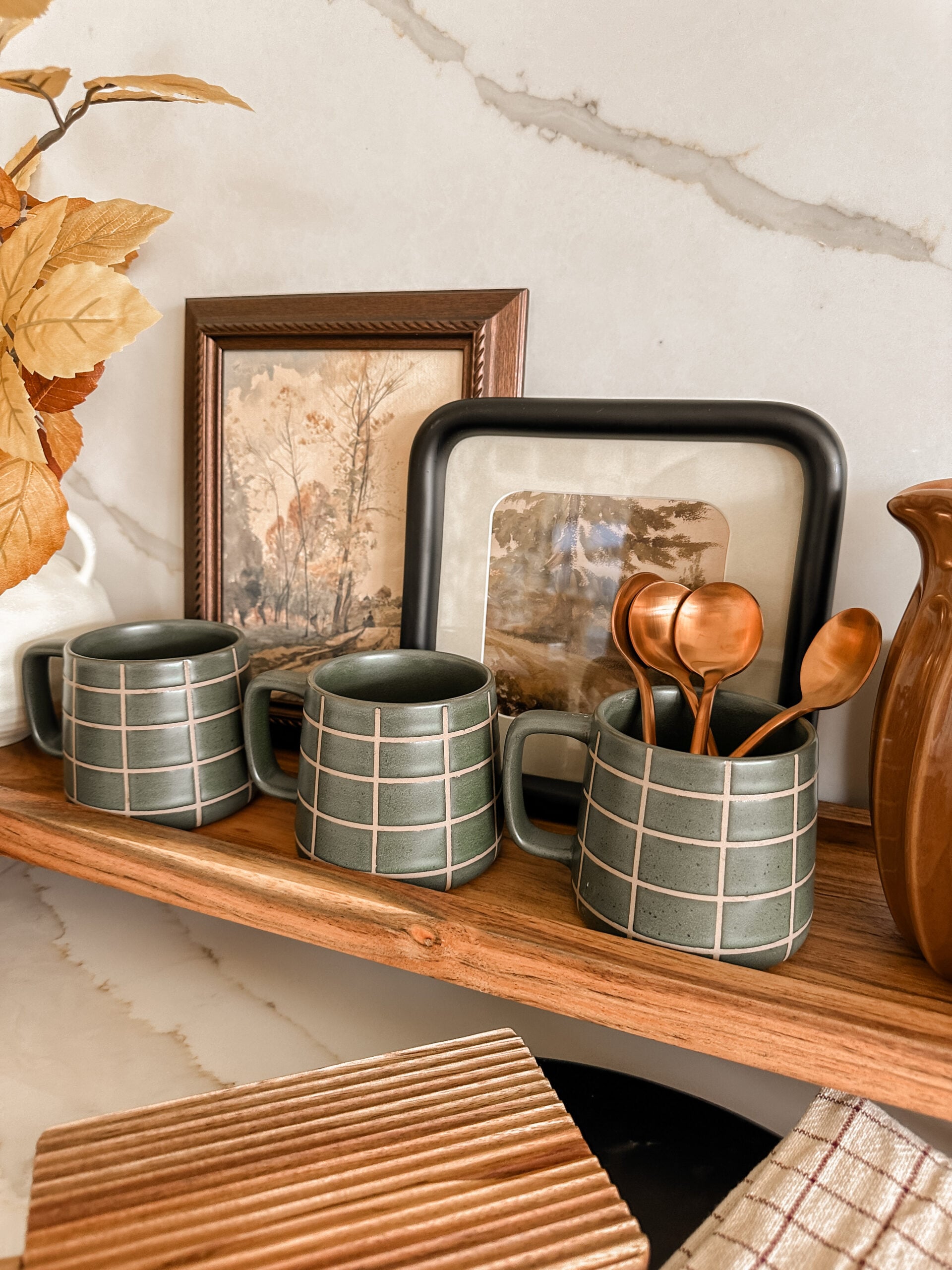 Fall Inspired Coffee Bar Idea. Cozy fall decor idea for kitchen.