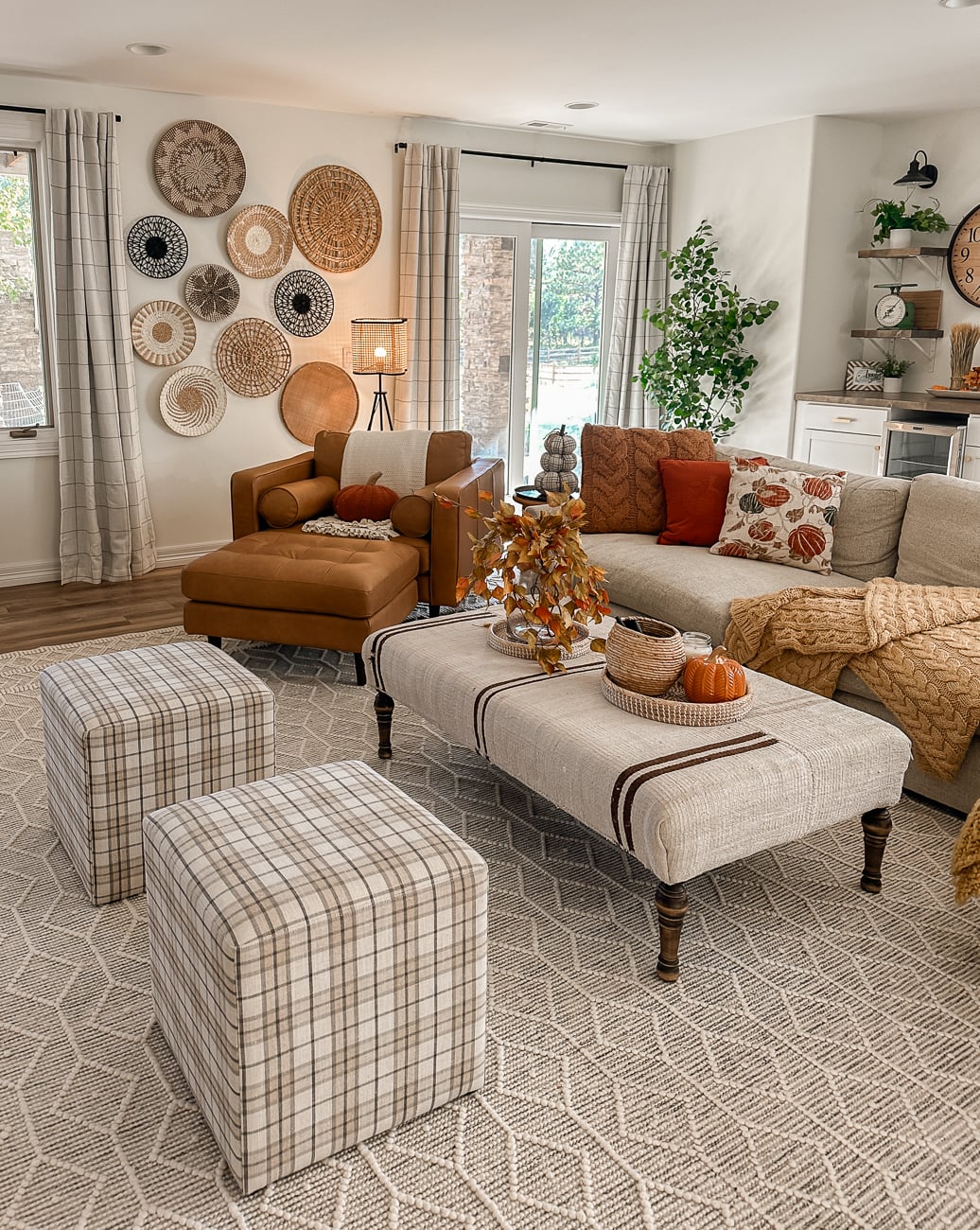 Fall Basement Decor + Amazon Maple Trees. Fall decor ideas for living room.