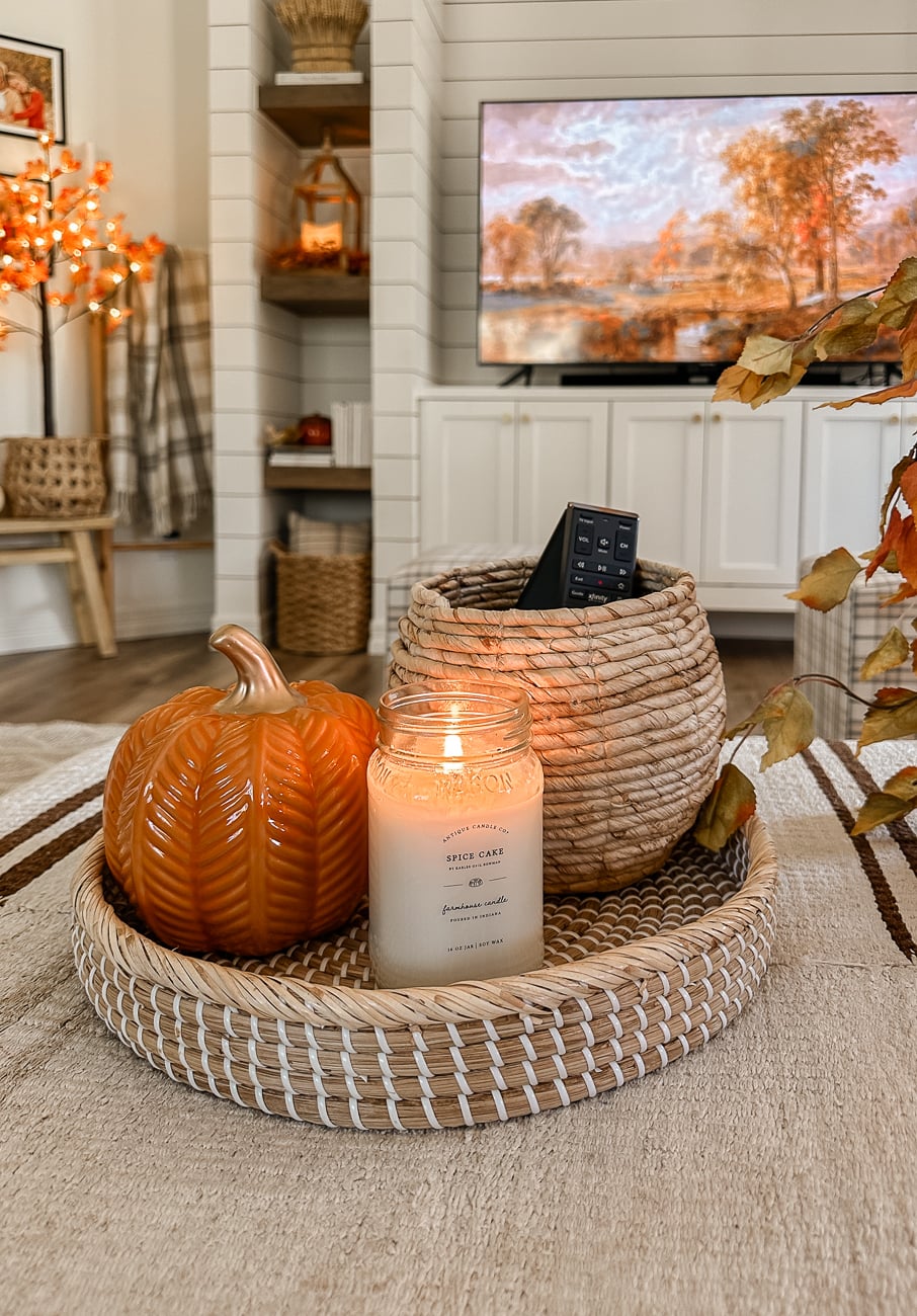 Fall Basement Decor + Amazon Maple Trees. Fall decor ideas for living room.