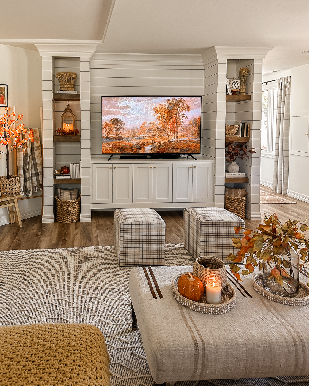 Fall Basement Decor + Amazon Maple Trees. Fall decor ideas for living room.