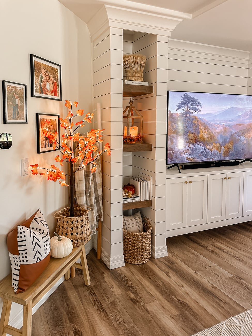 Fall Basement Decor + Amazon Maple Trees. Fall decor ideas for living room.
