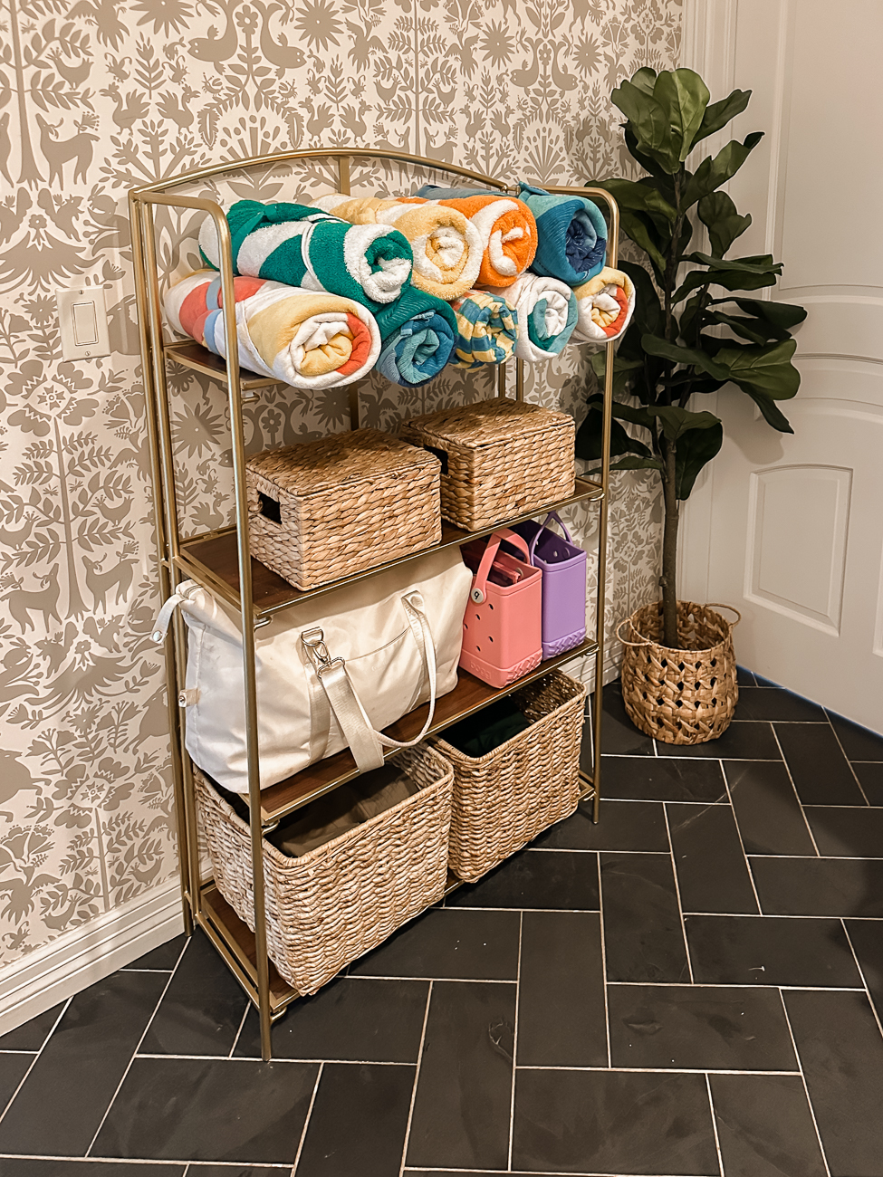 Summer Gear Organizer with Amazon Shelf. Organize pool bags, towels, and all your summer gear!